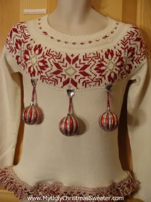 Ugly Christmas Sweater Nordic with Real 3D Funny Ornaments