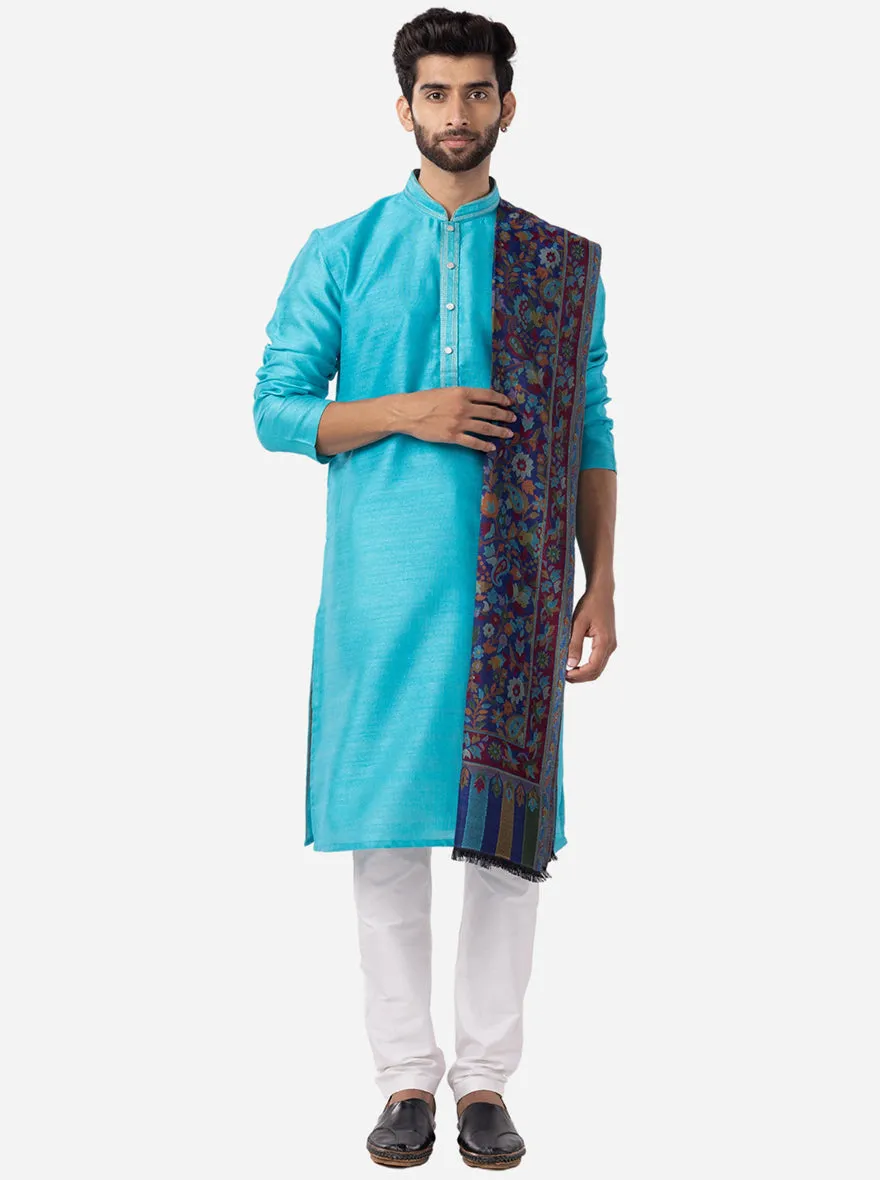 Vibrant Cyan Blue Solid Kurta For Men
