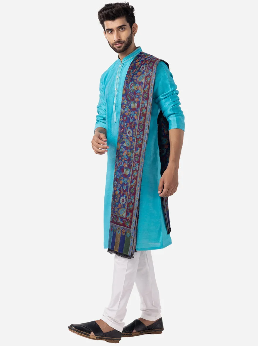 Vibrant Cyan Blue Solid Kurta For Men