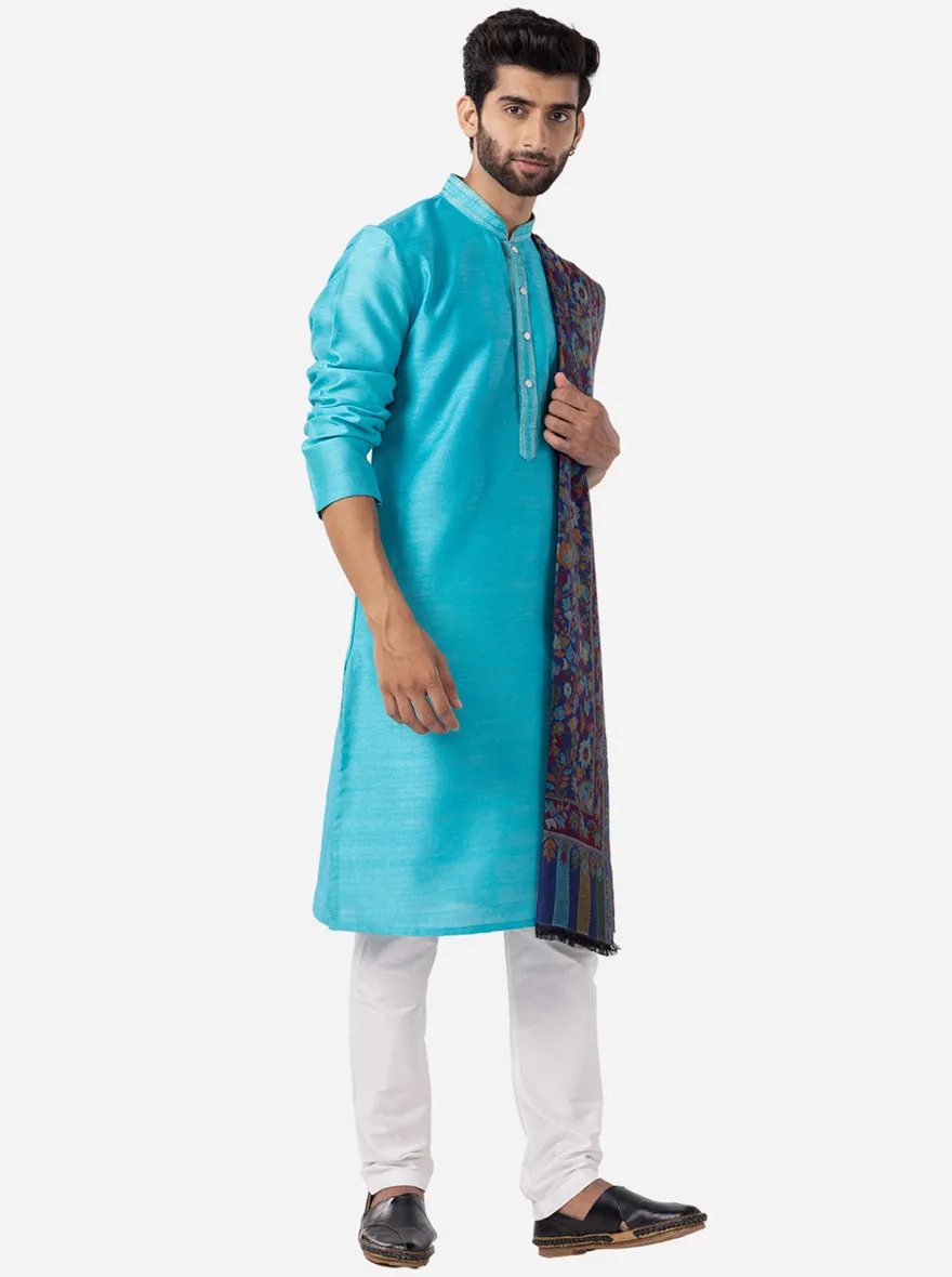 Vibrant Cyan Blue Solid Kurta For Men