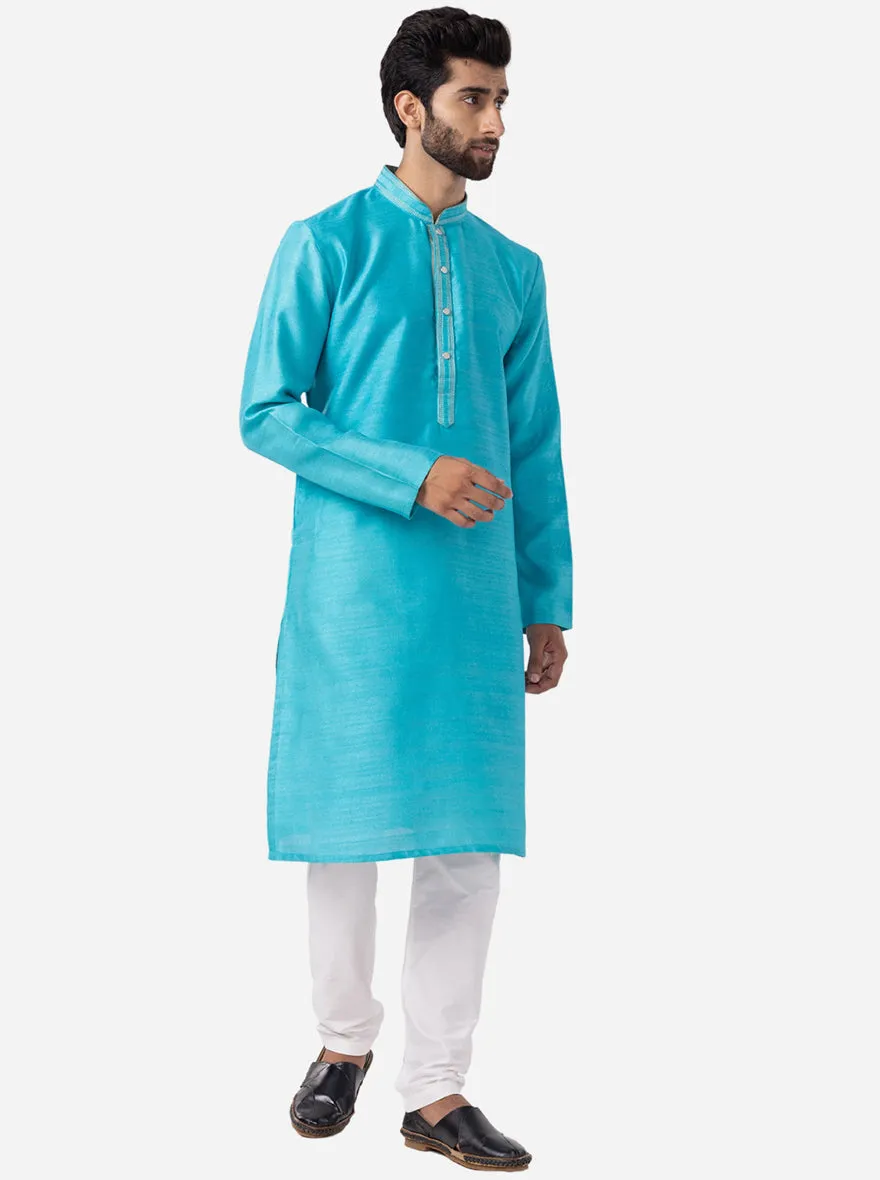 Vibrant Cyan Blue Solid Kurta For Men