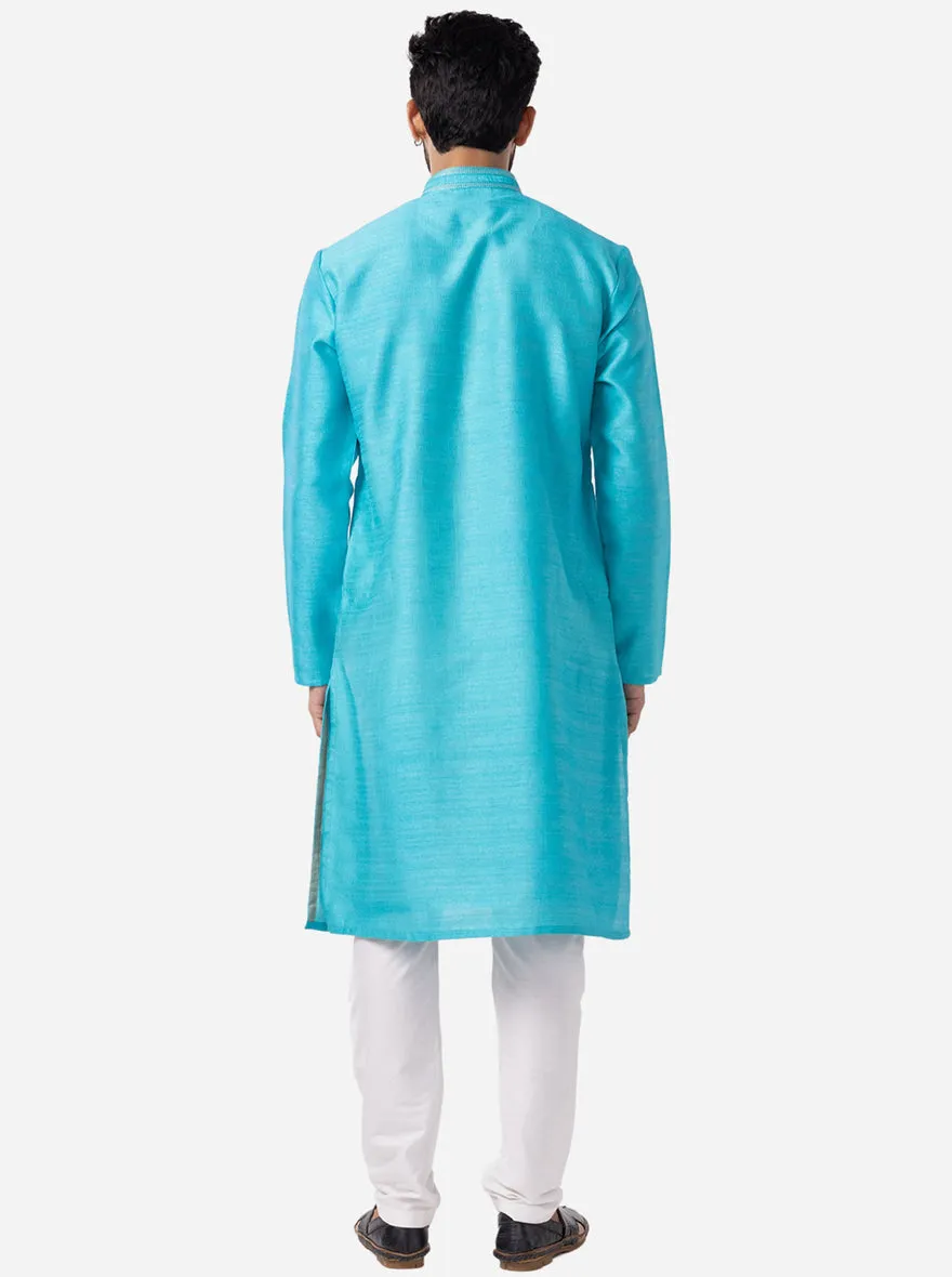 Vibrant Cyan Blue Solid Kurta For Men