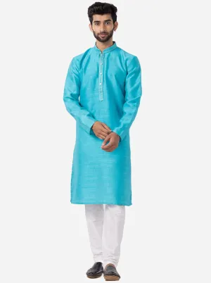 Vibrant Cyan Blue Solid Kurta For Men