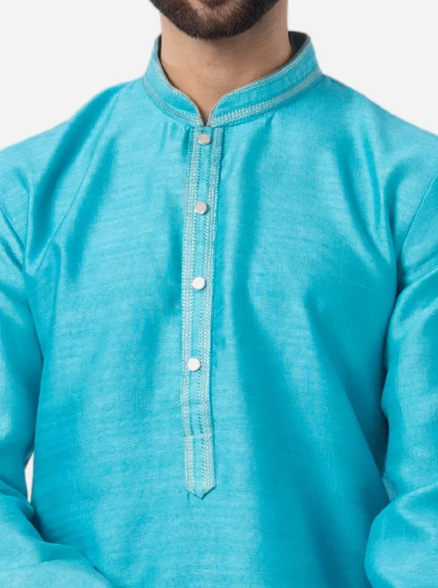 Vibrant Cyan Blue Solid Kurta For Men