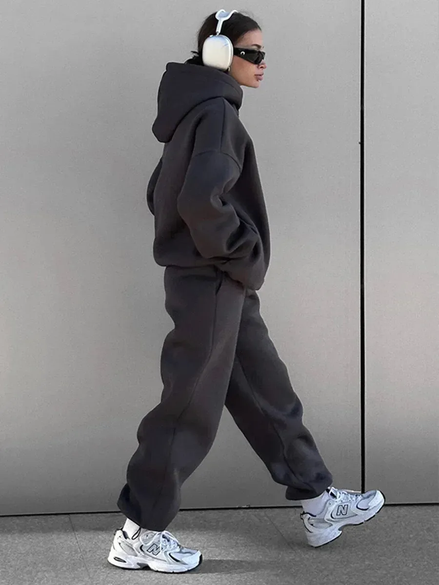 Wolfgang ladies vintage Fleece Hoodie and jogging pants 2-Piece Set thick hoodie and joggers set