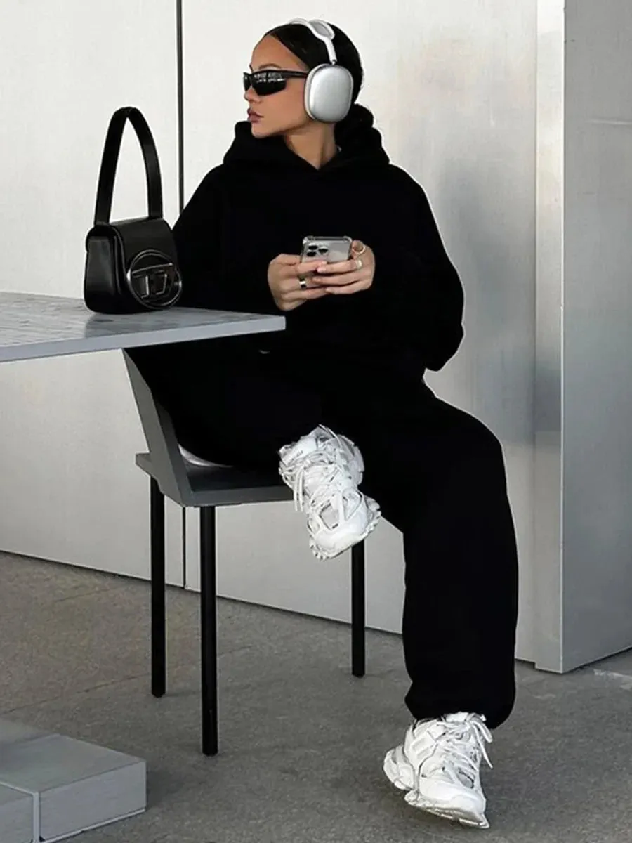 Wolfgang ladies vintage Fleece Hoodie and jogging pants 2-Piece Set thick hoodie and joggers set