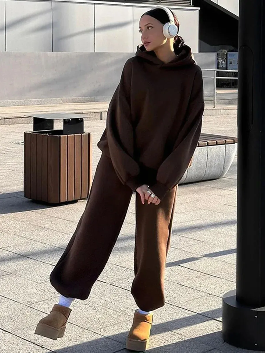 Wolfgang ladies vintage Fleece Hoodie and jogging pants 2-Piece Set thick hoodie and joggers set