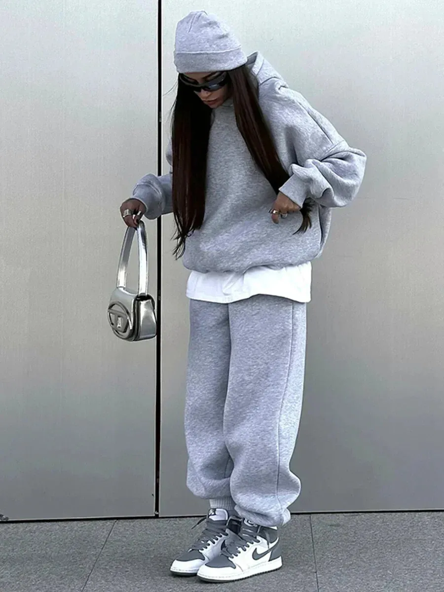Wolfgang ladies vintage Fleece Hoodie and jogging pants 2-Piece Set thick hoodie and joggers set