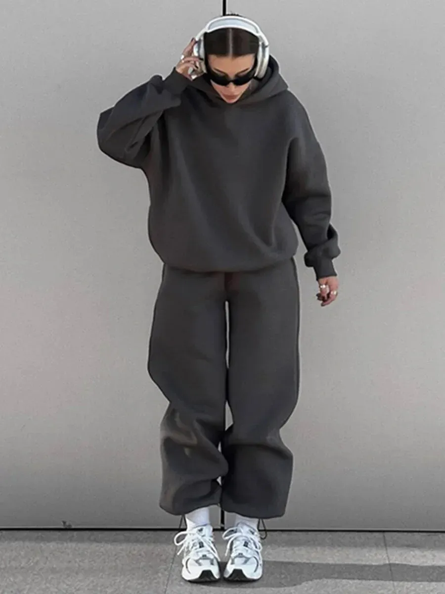 Wolfgang ladies vintage Fleece Hoodie and jogging pants 2-Piece Set thick hoodie and joggers set