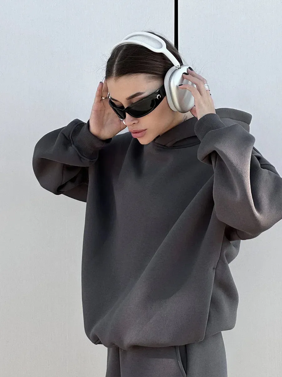 Wolfgang ladies vintage Fleece Hoodie and jogging pants 2-Piece Set thick hoodie and joggers set
