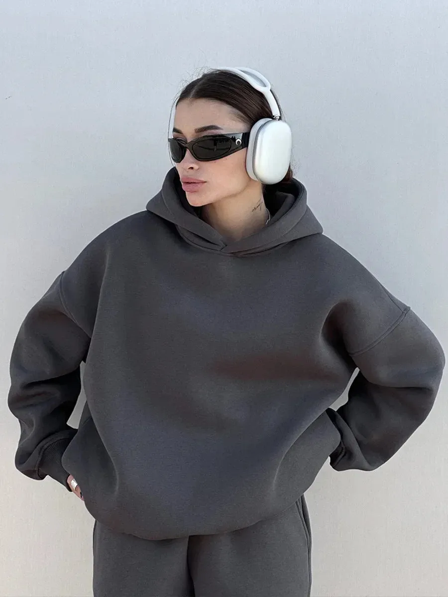 Wolfgang ladies vintage Fleece Hoodie and jogging pants 2-Piece Set thick hoodie and joggers set