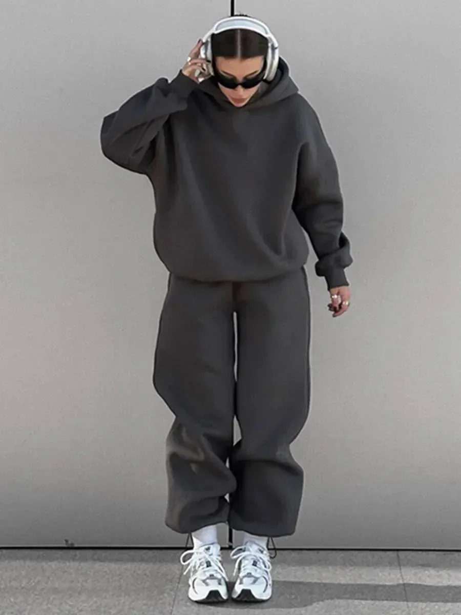 Wolfgang ladies vintage Fleece Hoodie and jogging pants 2-Piece Set thick hoodie and joggers set