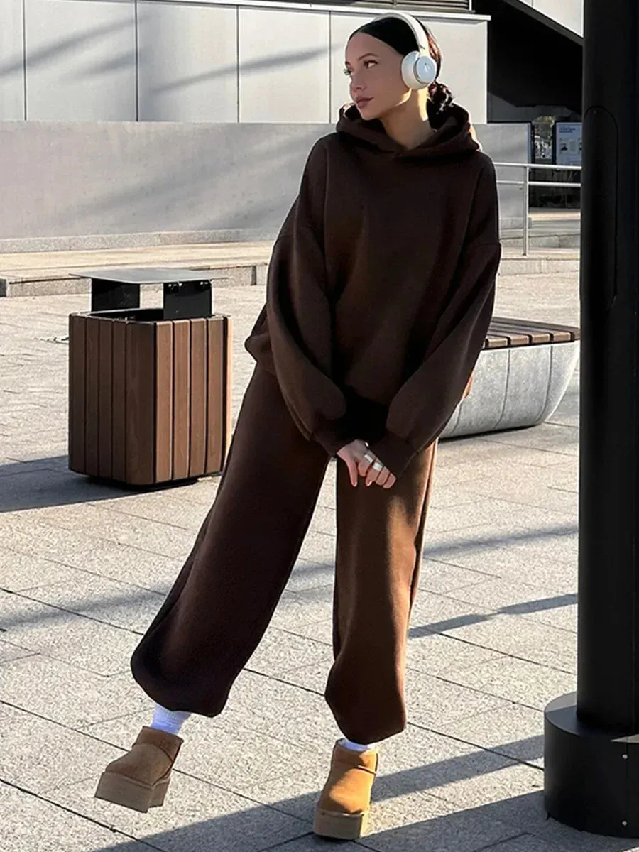 Wolfgang ladies vintage Fleece Hoodie and jogging pants 2-Piece Set thick hoodie and joggers set