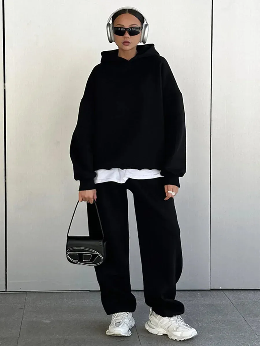 Wolfgang ladies vintage Fleece Hoodie and jogging pants 2-Piece Set thick hoodie and joggers set