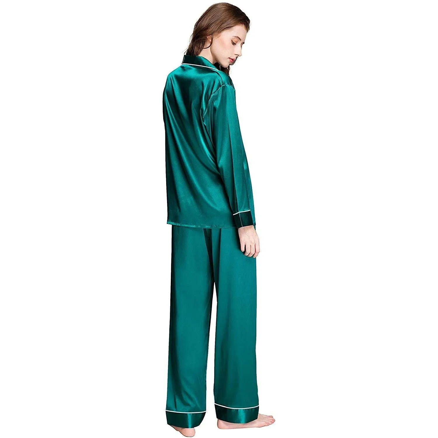 Women Silk Pajamas Set Long Sleeve Two-piece Pure Silk PJ Set