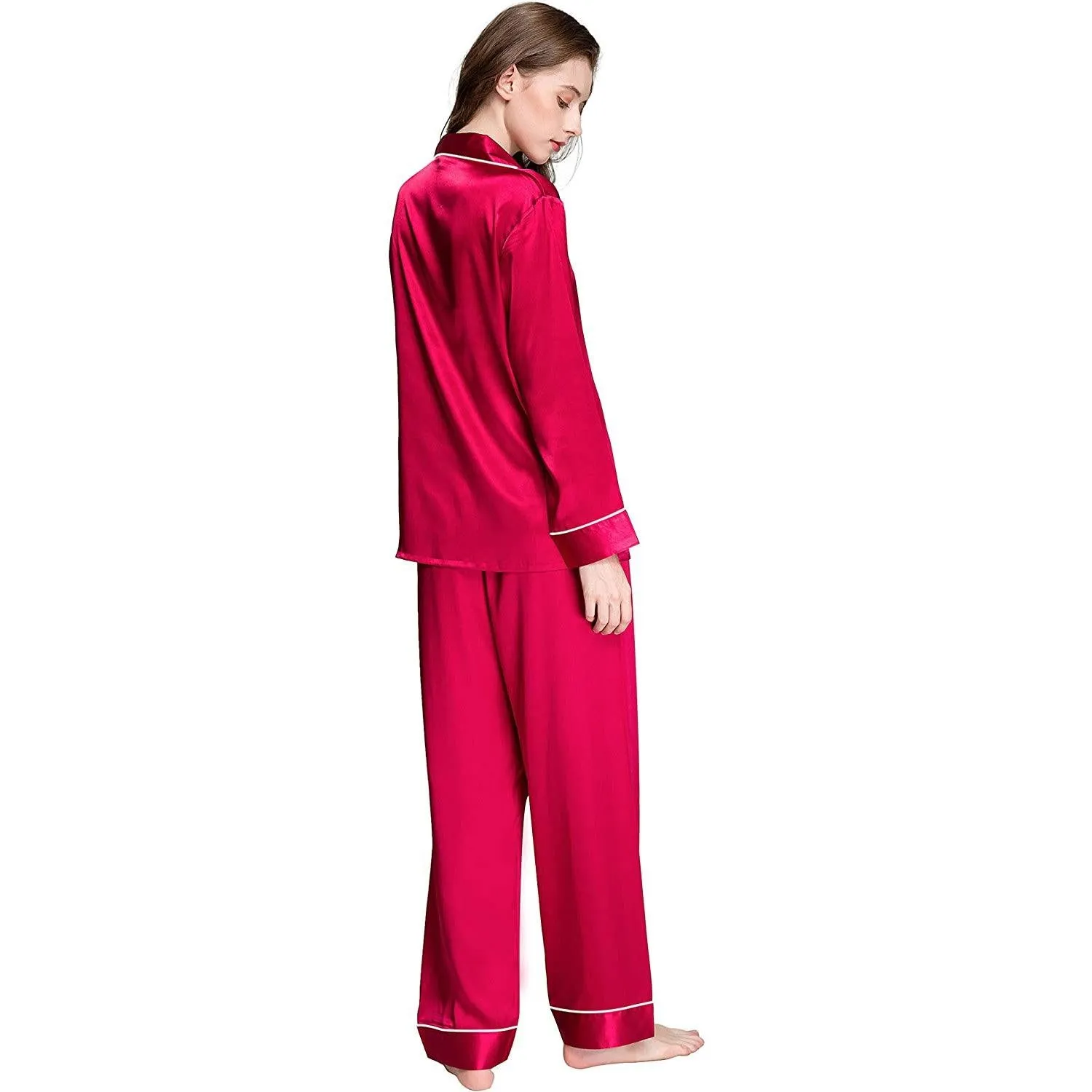 Women Silk Pajamas Set Long Sleeve Two-piece Pure Silk PJ Set