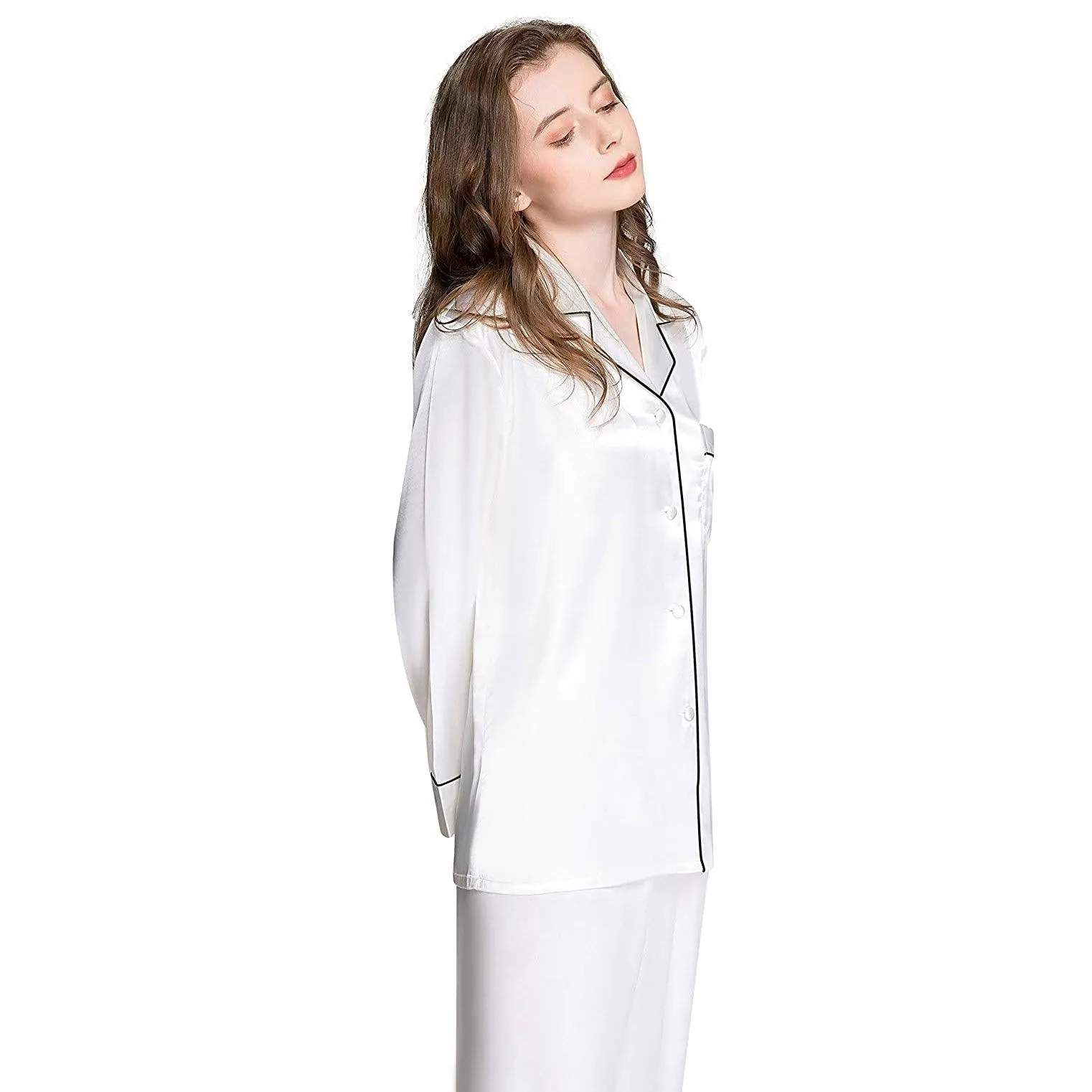 Women Silk Pajamas Set Long Sleeve Two-piece Pure Silk PJ Set