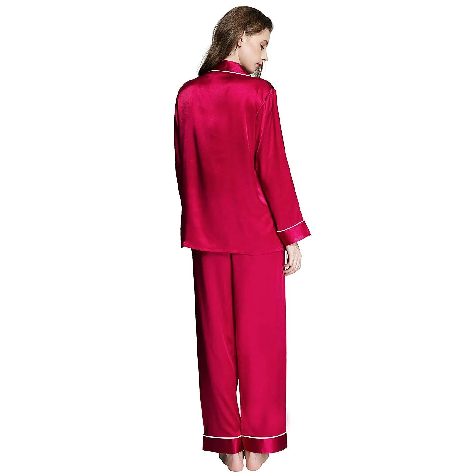 Women Silk Pajamas Set Long Sleeve Two-piece Pure Silk PJ Set