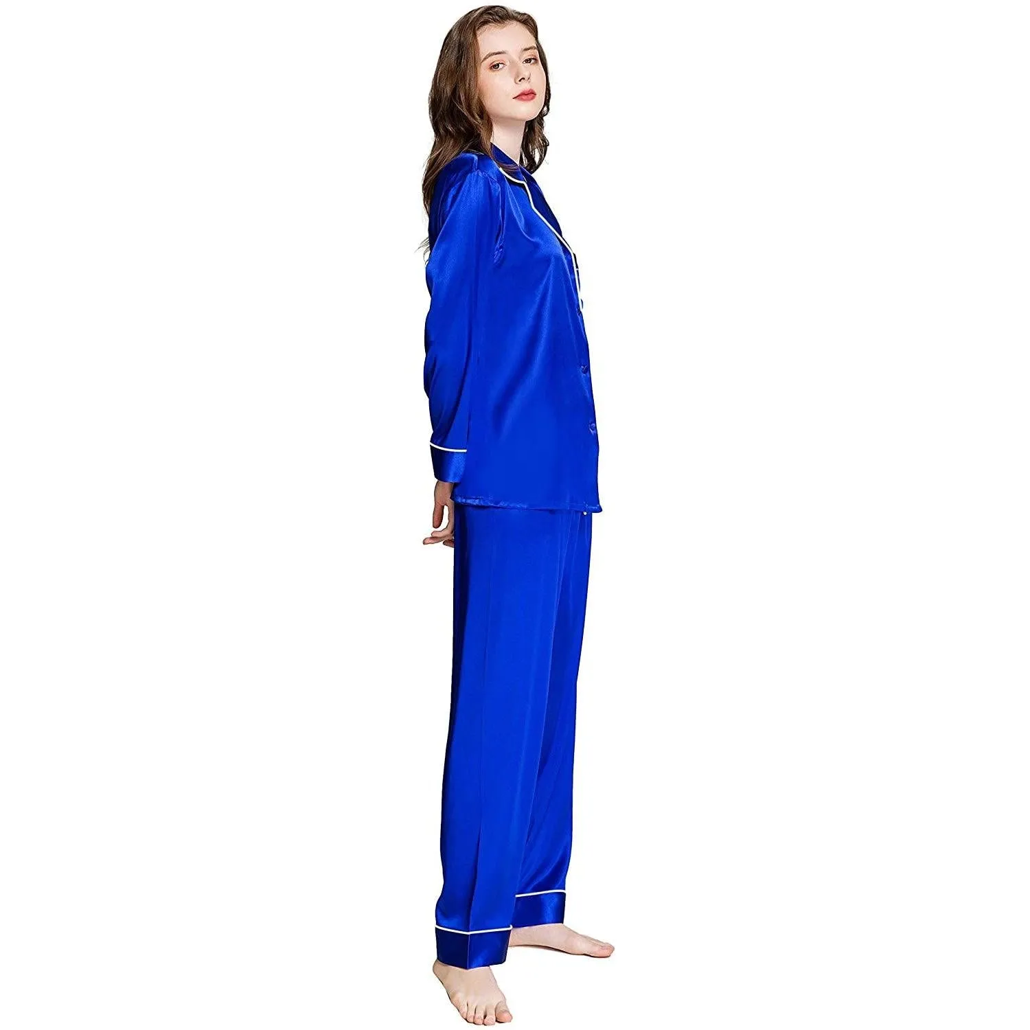 Women Silk Pajamas Set Long Sleeve Two-piece Pure Silk PJ Set