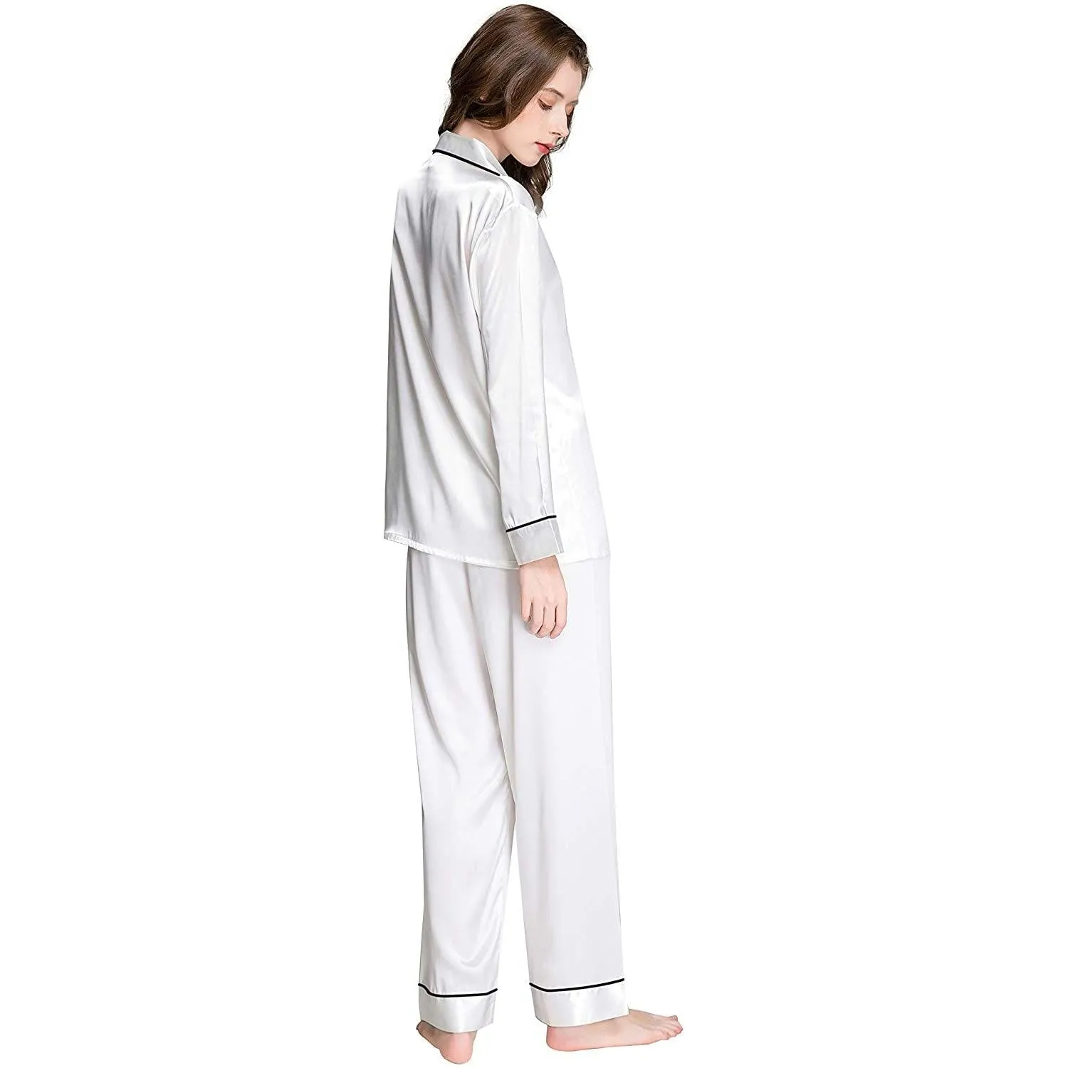 Women Silk Pajamas Set Long Sleeve Two-piece Pure Silk PJ Set