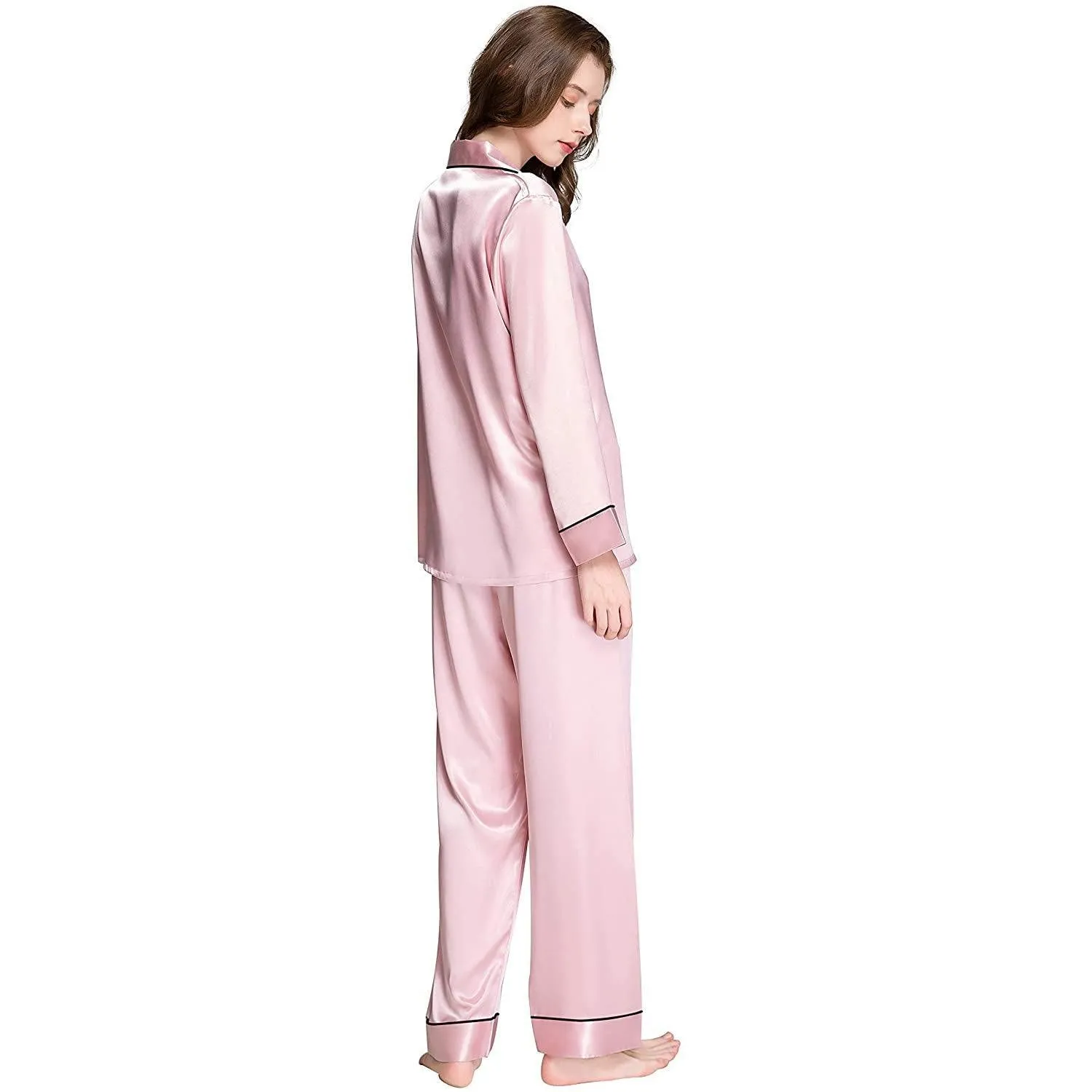 Women Silk Pajamas Set Long Sleeve Two-piece Pure Silk PJ Set