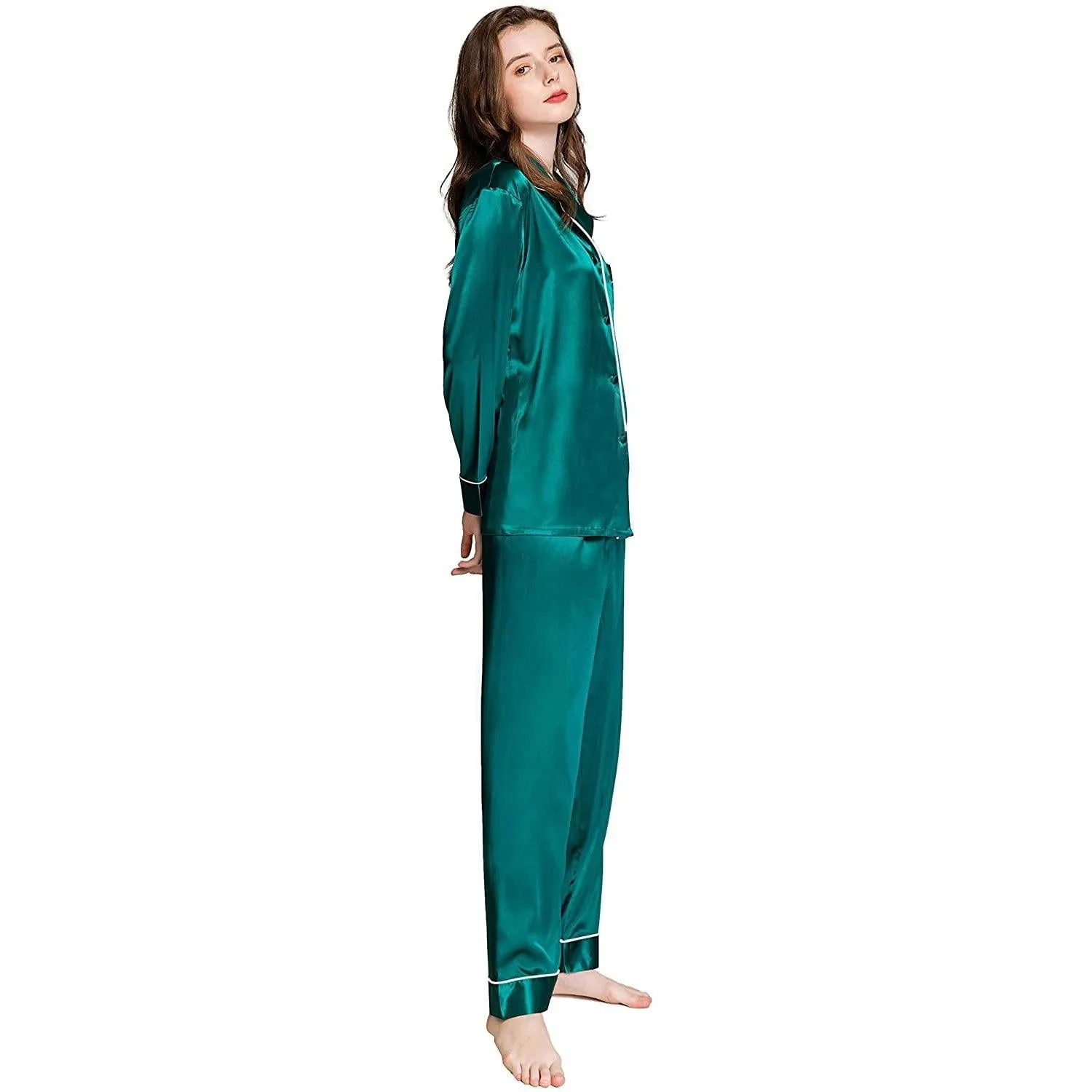 Women Silk Pajamas Set Long Sleeve Two-piece Pure Silk PJ Set
