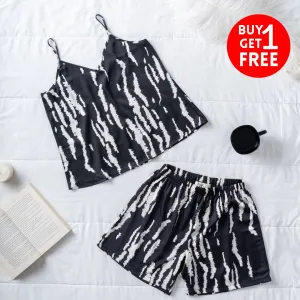 Women summer pajama set White x Black Zebra top   shorts