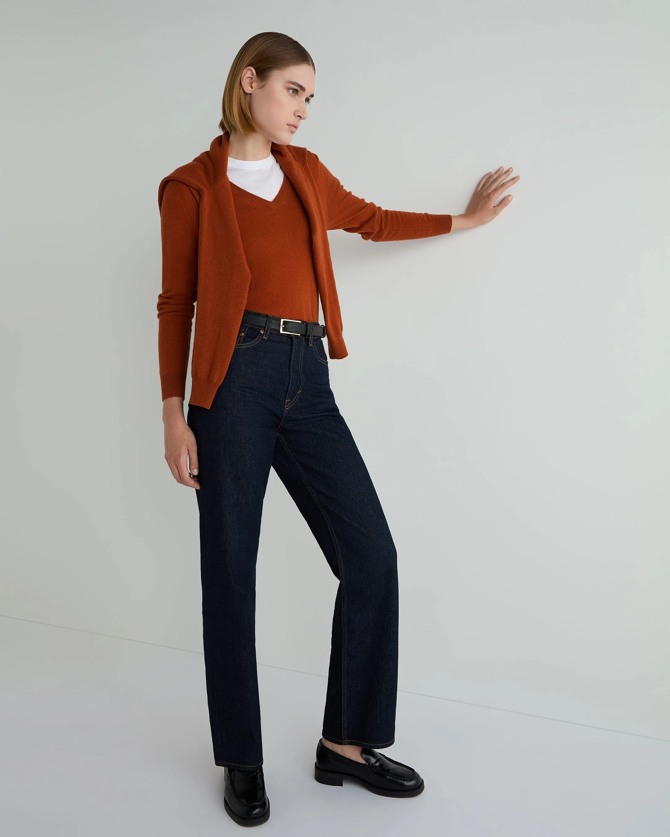 Women's Phoebe V Neck Cashmere Jumper Rust Orange